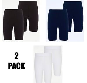 Girls 2 Pack Cycling Shorts Ex Ge@rge Navy Black Cotton Stretch PE School Kit