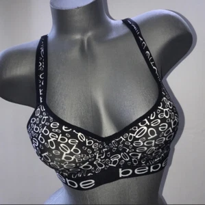 BEBE Sport Bra Sexy  Underwire New With Tag Push Up Printed Logo Sz Medium. - Picture 1 of 4