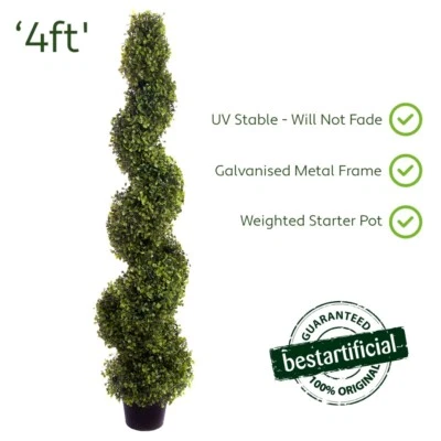 Best Artificial 4ft 120cm Boxwood Buxus Spiral Outdoor Garden Home Topiary Tree - Image 1 of 4