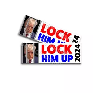 Calcomanía Lock Him Up Trump Mugshot Pegatina Parachoques Elección Vinilo Anti TRUMP 2 PIEZAS - Imagen 1 de 1