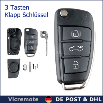 3 Tasten Auto Klappschlüssel Gehäuse für Audi A1 A3 A4 A6 4F S3 S4 TT B7 Q7 Q5