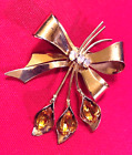 VINTAGE CORO STERLING CRAFT LARGE STERLING Citrine BOW BROOCH PIN