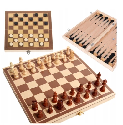 Scacchiera in Legno 3 in 1 Scacchi Dama Gioco da Tavolo Portatile Pieghevole