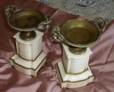 Paire de cassolettes Napoléon III bronze laiton & albâtre ( manque 1 plaque ) - Photo 1/4