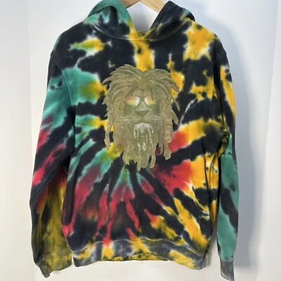 Tie Dye Hoodie Rasta Lion Sz Large Evolution In Design Modern Hippie Pullover - Image 1 of 4