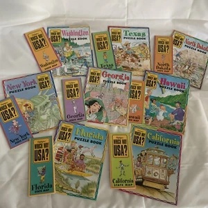 Highlights Which Way USA? State Puzzle Activity Book & Map Lot of 8 Home School - Picture 1 of 11