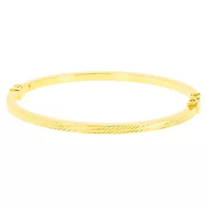 Italian 14k Yellow Gold Hollow Diamond Cut Bangle Bracelet 7" 3mm 4.6 grams - Picture 1 of 4