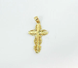 ORO AMARILLO CORTE DIAMANTE 14K CRUZ HECHA A MANO NUEVO #C105 - Imagen 1 de 2