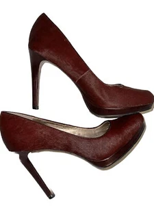 BCBG Generation Tinas2 Heels Burgundy Red Maroon Platform Women’s Sz 8 Faux Fur - Picture 1 of 8
