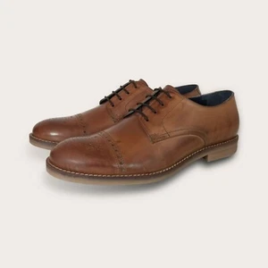 Men's Bespoke Handmade Genuine Tan Leather Oxford Brogue Toe Cap Derby Shoes - Picture 1 of 6