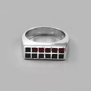 Natural Ónice Negro Piedra Preciosa Con 18k Chapado en Oro Blanco Plata Anillo # - Imagen 1 de 15