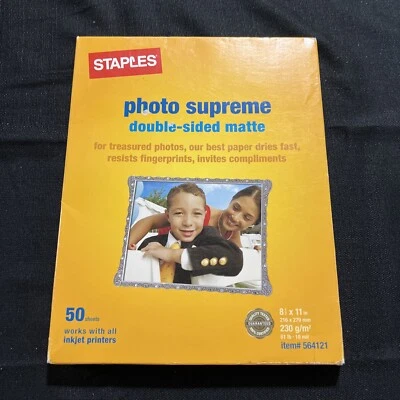 NEW Sealed Staples Photo Supreme Paper, 8 1/2" x 11" Double Sided Matte 50 Pack - Image 1 of 2