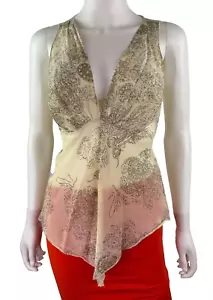 Rozae Nichols Auth 4 US 40 IT S P Gold Beige Cotton Silk Dress Top Blouse Runway - Picture 1 of 8
