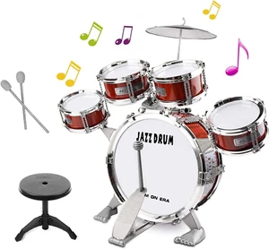 Kids Boys Toy Drum Set for Kids Age 3-5 with 5 Drums & Stool Musical Instruments - Picture 1 of 5