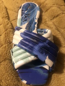 Tory Burch New Kira Quilted Multicolored Blue Green Floral Slides Sandals Sz 8 - Picture 1 of 8
