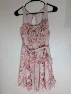 LC Lauren Conrad Floral Ruffle Chiffon Dress 4 Pink Peach Fit Flare Cottagecore - Picture 1 of 14