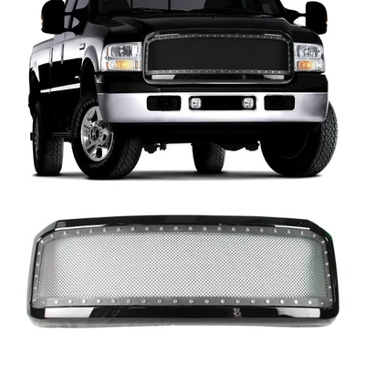 For 2005-2007 Ford F250 F350 F450 Super Duty Gloss Black Front Bumper Mesh Grill - Изображение 1 из 4