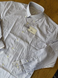 New W Tags Peter Millar Summer Mens Button Front Shirt  Purple White Stripe Sz M - Picture 1 of 8