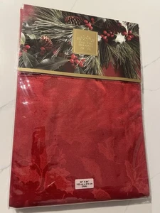 Lenox Red Holly Damask 60 x 84 Oval Holiday Christmas Tablecloth New Sealed - Picture 1 of 7