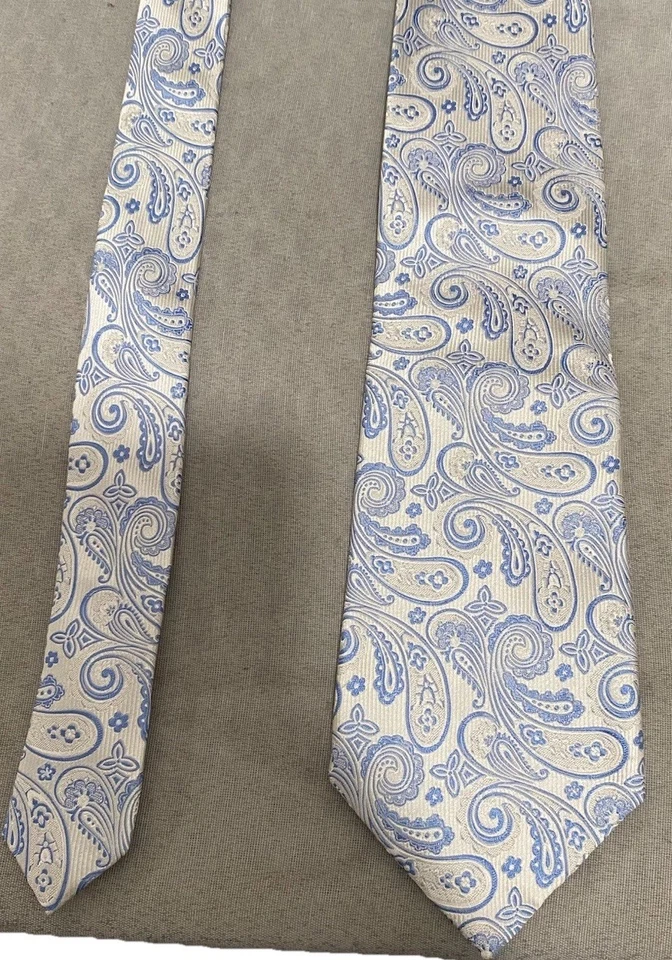 Галстук мужской Tasso Elba 100% шелк белый и синий пейсли 58,5 дюйма - Изображение 1 из 4