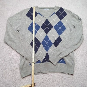 Pringle Golf Jumper Mens XL Grey Blue Argyle Wool V Neck Pullover Smart Sweater - Picture 1 of 10