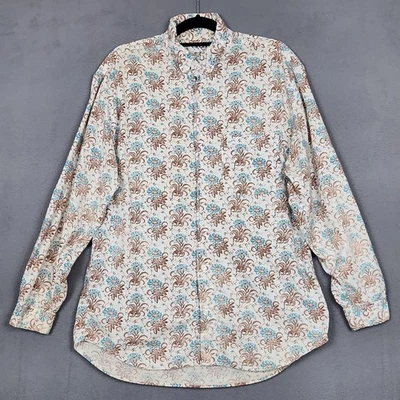VINTAGE GUESS Shirt Mens Medium White Brown Blue Floral Button Up Made USA 90s - Image 1 of 4