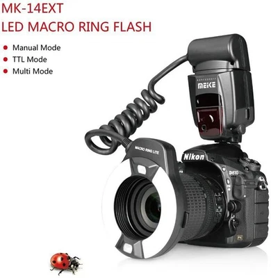 MEIKE MK-14EXT i-TTL LED Macro Ring Light Flash For Nikon D5600 D5200 D5100 D90 - Image 1 of 4