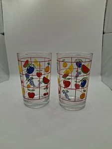 Vintage Fruit Pattern 4oz Juice Glasses Indonesia Kig. Set Of 2 Retro- K2 - Picture 1 of 1