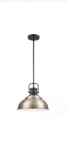 Shelston 13 in. 1-Light Antique Gold and Black Farmhouse Pendant Light Fixture - Picture 1 of 8