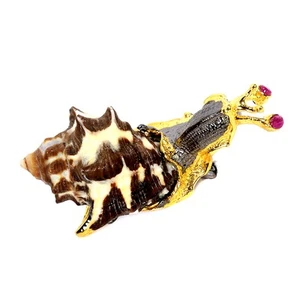 Broche colgante de plata de ley 925 rubí redondo concha natural joyería - Imagen 1 de 14