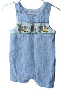 Mudpie Baby Boy Smocked Seersucker Romper John John Short Easter Bunny’s 6-9 Mo - Picture 1 of 3