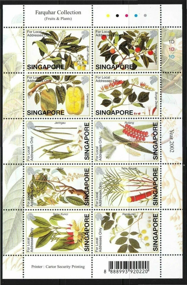 Singapur 2002 The William Farquhar Collection - Plantas en hoja completa mnh Foto 1 de 1