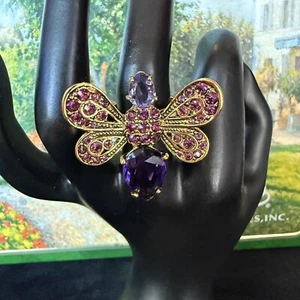 JOAN RIVERS CRYSTAL GEMSTONE BEE RING VIOLET SZ 6.5 - Picture 1 of 4