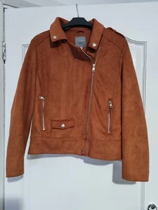BN Principles Tan Suede feel biker style jacket - size 14/12 - Picture 1 of 3