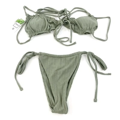 Moda Mujer Traje de Baño 2 Piezas Talla S Bandeau y Tanga Bikini Acanalado Verde Foto 1 de 4