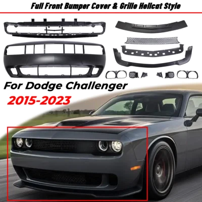 Front Bumper Kit Set For 2015-2023 Dodge Challenger Hellcat Style w/ Grille Lip Foto 1 de 4