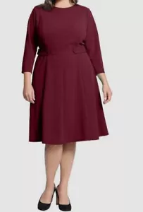 London Times Women's Red 3/4-Sleeve Tab-Waist Fit & Flare Dress Plus Size 16W - Picture 1 of 2
