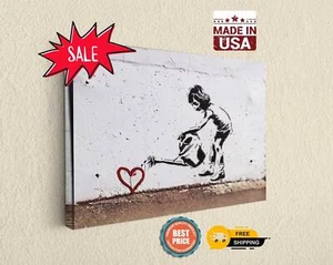 Banksy Planting Love Canvas Wall Art - Creative Home Decor Print - Picture 1 of 8