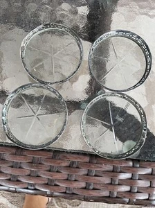 Set of 4 Vintage Sterling Silver Trimmed Cut Glass Crystal Coasters - Picture 1 of 4