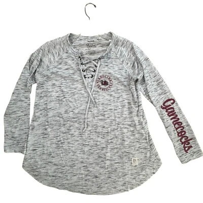 South Carolina Gamecocks USC Lace-Up Long Sleeve Heathered Gray Top M Pressbox - Image 1 of 4
