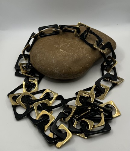 "Bellissima Collana Maglia Oro Nero Tory Burch Statement Stile Vintage Logo 21""