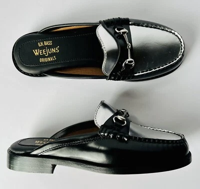 Zapatos de cuero G.H Bass Lianna Mule Weejuns Horsebit negros/plateados tallas EE. UU. 5-11 Foto 1 de 4