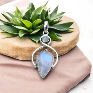 Natural Moonstone Pendant 925 Sterling Silver Artisan Handmade Jewelry - Picture 1 of 3