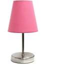 Lampe de table de base en métal Simple Designs en sable nickel avec abat-jour rose