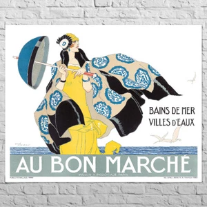 Poster Au Bon Marche, 1925 | 24x19" Big size | Retro Lady, Ad for Resorts - Picture 1 of 4