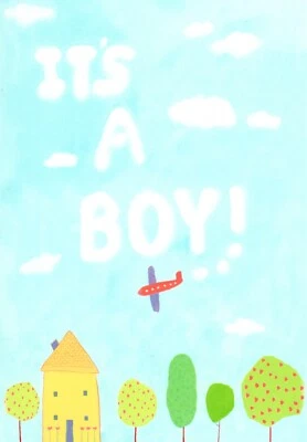 Congratulations New Baby Boy Airplane Plane Skywriter Clouds Hallmark Card - Image 1 of 3