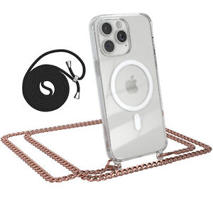 Magsafe Handykette para Apple IPHONE 15 Pro Max Funda Metal Rosa Cuerda Negro