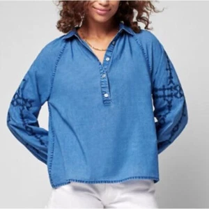 Faherty x Doug Good Feather The Journey Top Chambray bestickt - Gr. XS - Bild 1 von 8