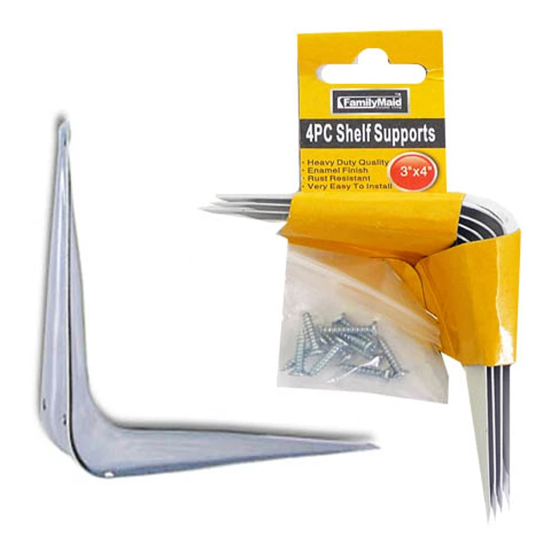 4PC 3" X 4" White Metal Wall Shelf Corner Brackets Angled Shelving Support - Image 1 of 1