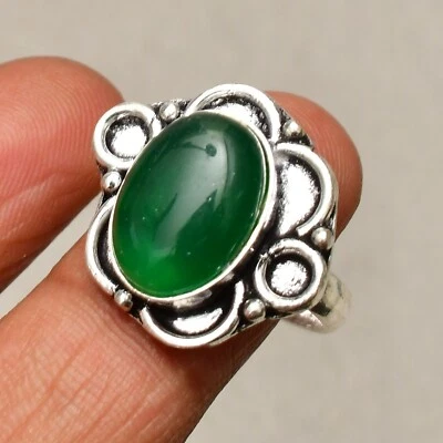 Anello gioiello in argento sterling 925 con pietra preziosa onice verde misura 8 - Immagine 1 di 4